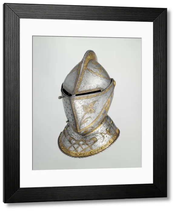 Framed Print : Close Helmet from a Garniture Made for a Member of the d Avalos Family, German, c1560-70 Framed Print : Close Helmet from a Garniture Made for a Member of the d Avalos Family, German, c1560-70