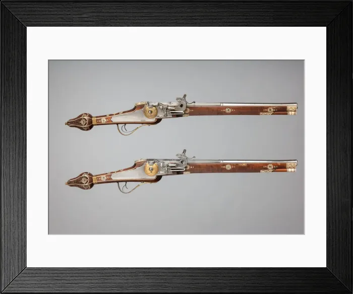 Framed Print : Pair of Wheellock Pistols Made for the Bodyguard of the Prince-Elector of Saxony, German Framed Print : Pair of Wheellock Pistols Made for the Bodyguard of the Prince-Elector of Saxony, German