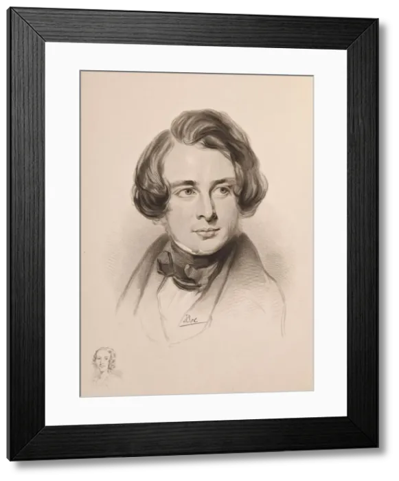 Framed Print : Portrait of Charles Dickens. Sketch of Dickens sister Fanny, bottom left, 1842 Framed Print : Portrait of Charles Dickens. Sketch of Dickens sister Fanny, bottom left, 1842