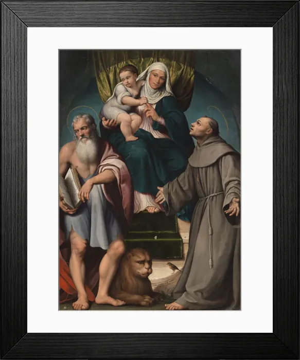 Framed Print : Saint Anna and the infant Christ enthroned between Saints Jerome and Francis, 1541 Framed Print : Saint Anna and the infant Christ enthroned between Saints Jerome and Francis, 1541