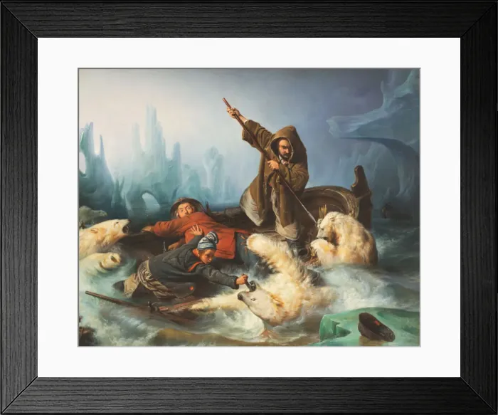Framed Print : Fighting Polar Bears, 1839. Creator: Biard, Francois-August (1798-1882) Framed Print : Fighting Polar Bears, 1839. Creator: Biard, Francois-August (1798-1882)
