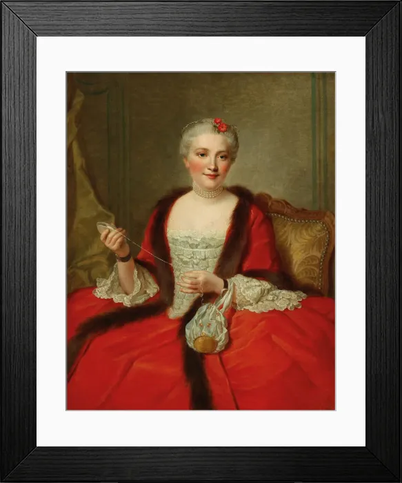 Framed Print : Portrait of an elegant lady, holding a weaving shuttle, 1751 Framed Print : Portrait of an elegant lady, holding a weaving shuttle, 1751