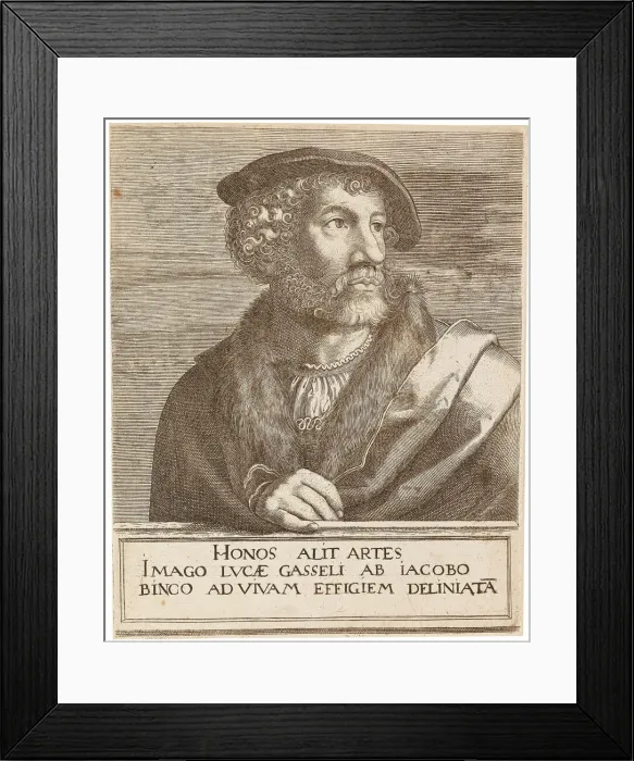 Framed Print : Portrait of the Artist Lucas Gassel. Creator: Binck, Jakob (1490 / 1504-1569) Framed Print : Portrait of the Artist Lucas Gassel. Creator: Binck, Jakob (1490 / 1504-1569)