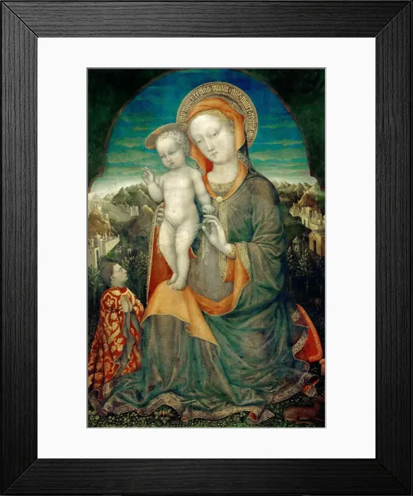 Framed Print : The Madonna of Humility Adored by Lionello d Este, ca 1445. Creator: Bellini, Jacopo (c Framed Print : The Madonna of Humility Adored by Lionello d Este, ca 1445. Creator: Bellini, Jacopo (c