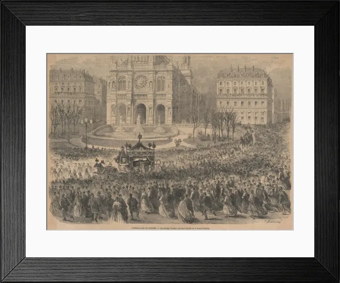 Framed Print : The funeral of Gioacchino Rossini. The funeral procession leaves the church, 1868 Framed Print : The funeral of Gioacchino Rossini. The funeral procession leaves the church, 1868