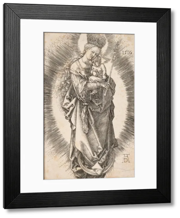 Framed Print : The Virgin with a crown of stars and a sceptre, 1516. Creator: Dürer Framed Print : The Virgin with a crown of stars and a sceptre, 1516. Creator: Dürer