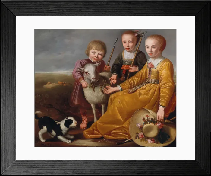 Framed Print : Three children with a goat and a doggie in a landscape, 1639 Framed Print : Three children with a goat and a doggie in a landscape, 1639