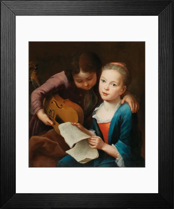 Framed Print : Couple of children playing music, 1746. Creator: Eichler, Gottfried Framed Print : Couple of children playing music, 1746. Creator: Eichler, Gottfried
