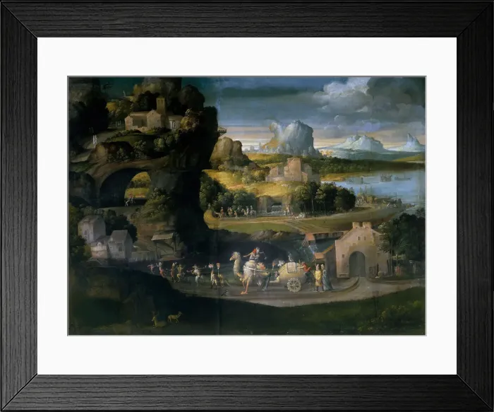 Framed Print : Landscape with Magicians, c. 1525. Creator: Girolamo da Carpi (1501-1556) Framed Print : Landscape with Magicians, c. 1525. Creator: Girolamo da Carpi (1501-1556)