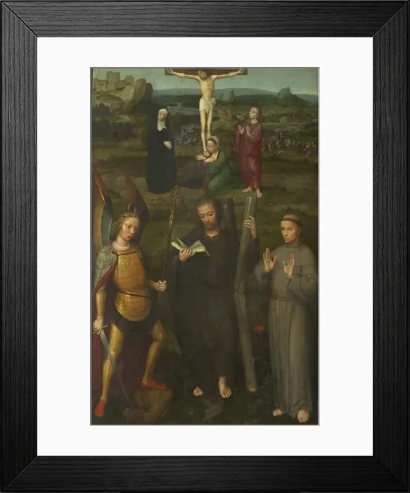 Framed Print : The Crucifixion with Saints Michael the Archangel, Andrew, and Francis of Assisi, c Framed Print : The Crucifixion with Saints Michael the Archangel, Andrew, and Francis of Assisi, c