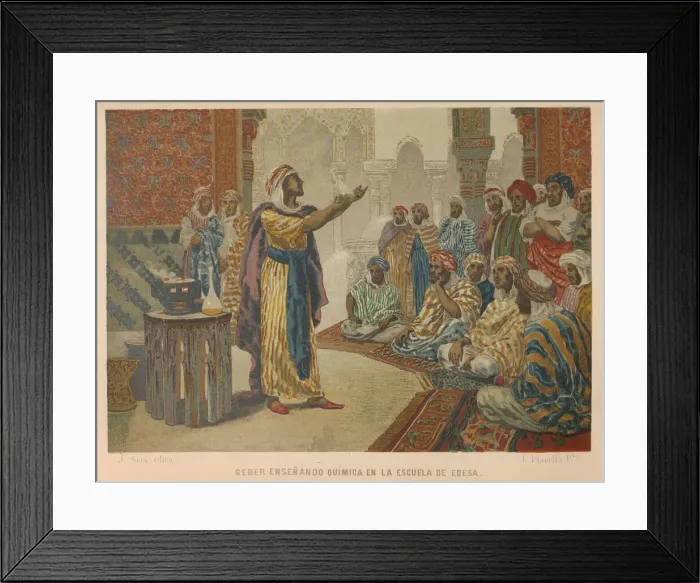 Framed Print : Geber teaching chemistry at the School of Edessa, 1879. Creator Framed Print : Geber teaching chemistry at the School of Edessa, 1879. Creator