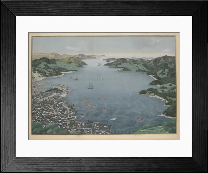 Framed Print : View of the bay of Nagasaki, c. 1833. Creator: Kawahara, Keiga (1786-after 1860) Framed Print : View of the bay of Nagasaki, c. 1833. Creator: Kawahara, Keiga (1786-after 1860)