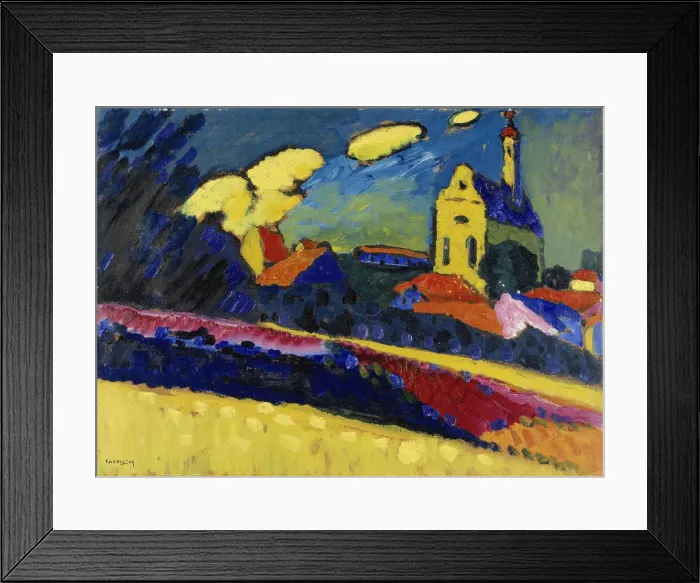 Framed Print : Study for Murnau - Landscape with Church, 1909. Creator: Kandinsky Framed Print : Study for Murnau - Landscape with Church, 1909. Creator: Kandinsky