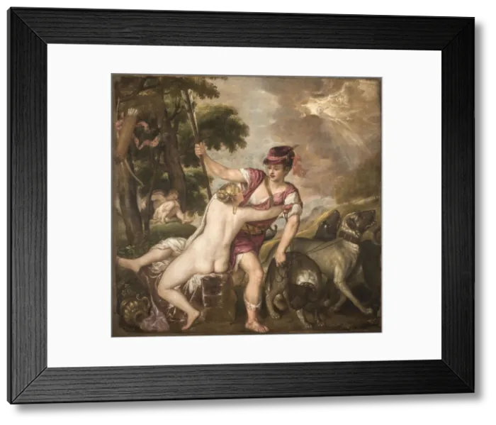 Framed Print : Venus and Adonis, c. 1560. Creator: Titian (1488-1576) Framed Print : Venus and Adonis, c. 1560. Creator: Titian (1488-1576)