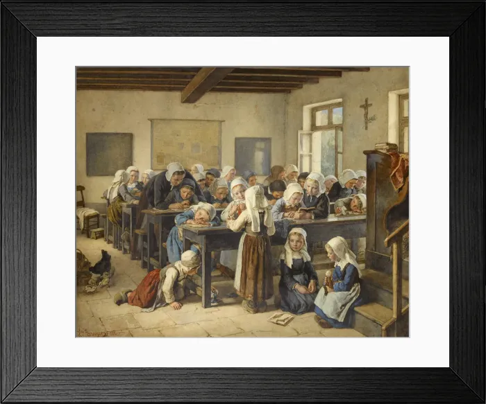 Framed Print : A Breton girls school, 1882. Creator: Trayer, Jules (1824-1909) Framed Print : A Breton girls school, 1882. Creator: Trayer, Jules (1824-1909)