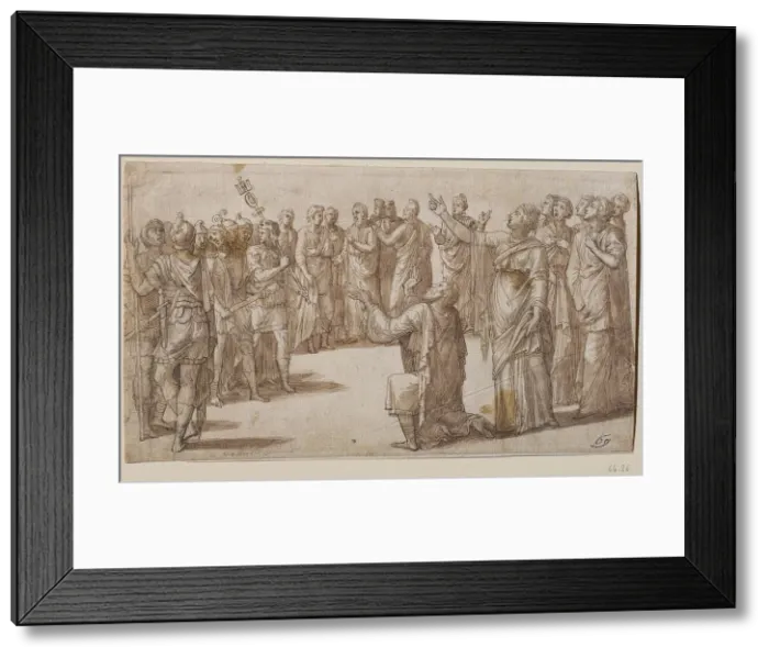 Framed Print : Augustus and the Tiburtine Sibyl, ca 1547. Creator: Lombard, Lambert (1505-1566) Framed Print : Augustus and the Tiburtine Sibyl, ca 1547. Creator: Lombard, Lambert (1505-1566)