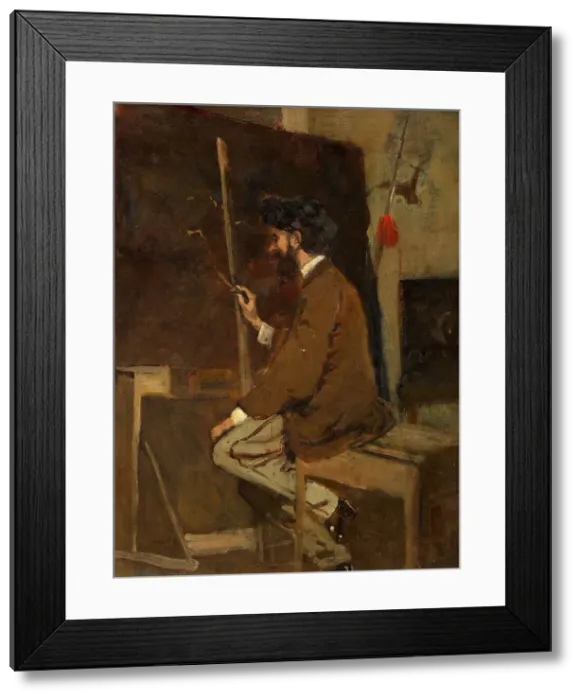 Framed Print : Self-portrait in front of the easel, before 1868. Creator: Makart, Hans (1840-1884) Framed Print : Self-portrait in front of the easel, before 1868. Creator: Makart, Hans (1840-1884)