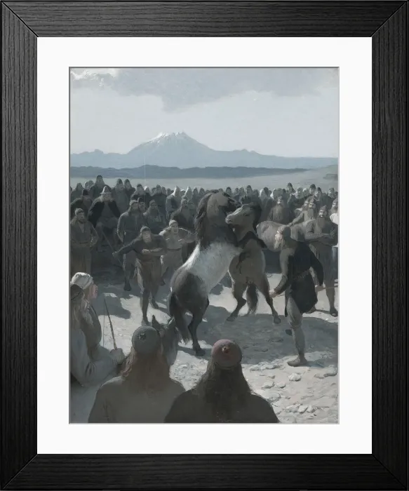 Framed Print : The Story of Burnt Njall: The Horse-Fight at Hlioarendi, 1880s Framed Print : The Story of Burnt Njall: The Horse-Fight at Hlioarendi, 1880s