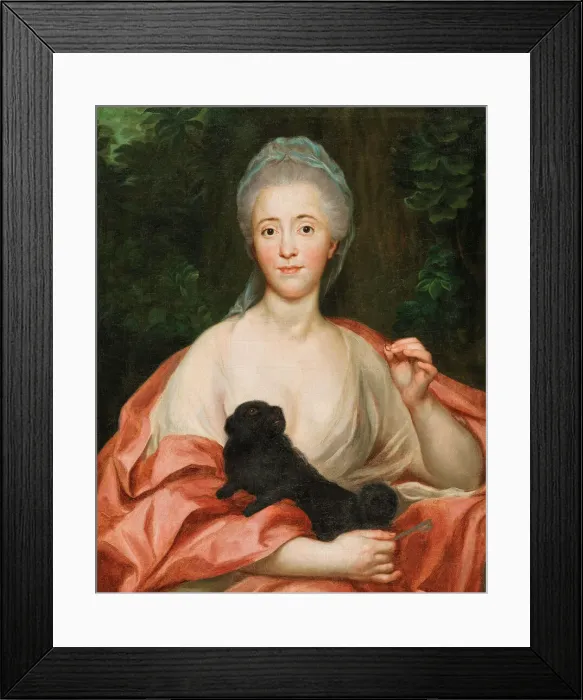 Framed Print : Portrait of Duchess Mariana de Silva-Bazan y Sarmiento (1739-1784), with dog Framed Print : Portrait of Duchess Mariana de Silva-Bazan y Sarmiento (1739-1784), with dog