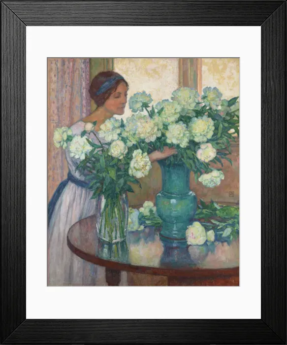 Framed Print : Les Pivoines blanches (White peonies). Creator: Rysselberghe, Theo van (1862-1926) Framed Print : Les Pivoines blanches (White peonies). Creator: Rysselberghe, Theo van (1862-1926)