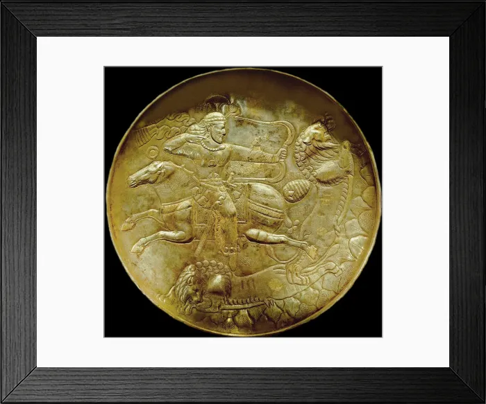 Framed Print : Plate with an archer hunting lion, ca. 250-ca. 650. Creator: Sassanian Art Framed Print : Plate with an archer hunting lion, ca. 250-ca. 650. Creator: Sassanian Art