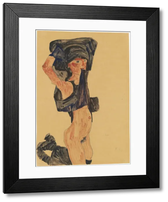 Framed Print : Kneeling Girl Pulling Her Skirt Over Her Head, 1910. Creator: Schiele, Egon (1890-1918) Framed Print : Kneeling Girl Pulling Her Skirt Over Her Head, 1910. Creator: Schiele, Egon (1890-1918)