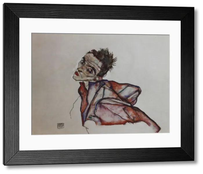 Framed Print : Self-portrait with backwards-held arms, 1915. Creator: Schiele, Egon (1890-1918) Framed Print : Self-portrait with backwards-held arms, 1915. Creator: Schiele, Egon (1890-1918)