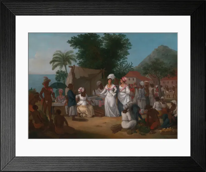 Framed Print : A Linen Market with a Linen-stall and Vegetable Seller in the West Indies, ca. 1780 Framed Print : A Linen Market with a Linen-stall and Vegetable Seller in the West Indies, ca. 1780