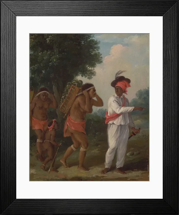 Framed Print : West Indian Man of Color, Directing Two Carib Women with a Child, ca. 1780 Framed Print : West Indian Man of Color, Directing Two Carib Women with a Child, ca. 1780