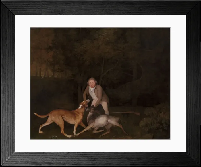 Framed Print : Freeman, the Earl of Clarendons gamekeeper, with a dying doe and hound, 1800 Framed Print : Freeman, the Earl of Clarendons gamekeeper, with a dying doe and hound, 1800