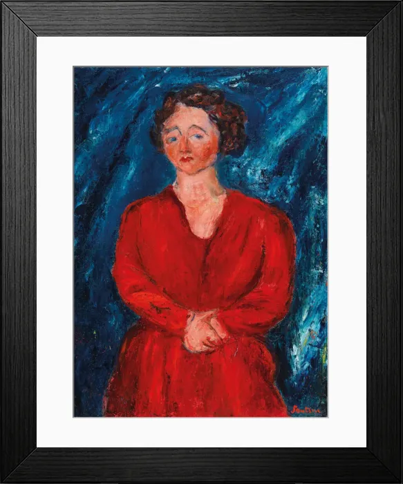 Framed Print : La Femme en rouge au fond bleu, ca 1928. Creator: Soutine, Chaim (1893-1943) Framed Print : La Femme en rouge au fond bleu, ca 1928. Creator: Soutine, Chaim (1893-1943)