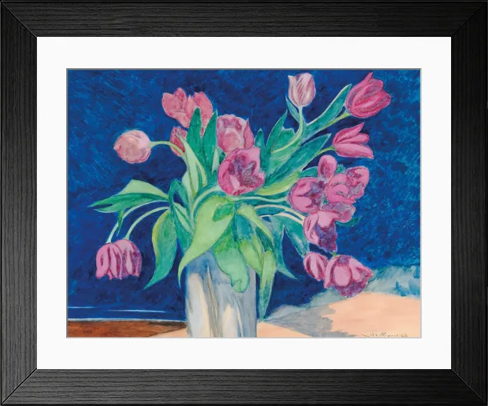 Framed Print : Pink tulips in a vase, in the background a seascape with dunes, 1935 Framed Print : Pink tulips in a vase, in the background a seascape with dunes, 1935