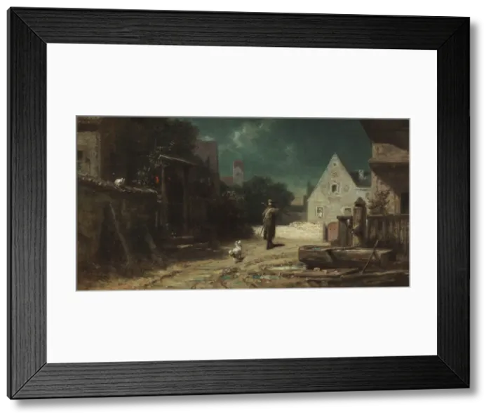 Framed Print : The night watchman (Night watchman by moonlight, or Dog and cat), c. 1870 Framed Print : The night watchman (Night watchman by moonlight, or Dog and cat), c. 1870