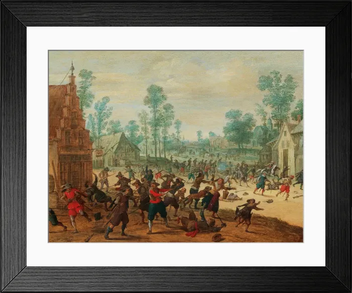 Framed Print : Fighting soldiers in a village, c. 1630. Creator: Vrancx, Sebastiaen (1574-1647) Framed Print : Fighting soldiers in a village, c. 1630. Creator: Vrancx, Sebastiaen (1574-1647)