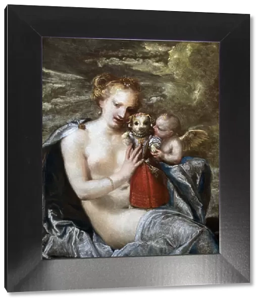 Venus, Cupid and little dog dressed as a child. Creator: Liberi, Pietro (1605-1687)