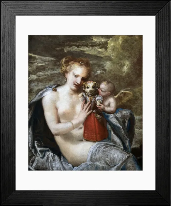 Framed Print : Venus, Cupid and little dog dressed as a child. Creator: Liberi, Pietro (1605-1687) Framed Print : Venus, Cupid and little dog dressed as a child. Creator: Liberi, Pietro (1605-1687)