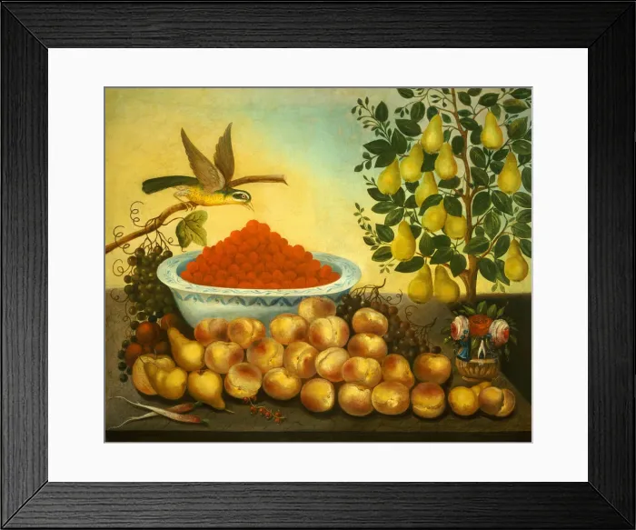 Framed Print : Still Life: Fruit, Bird, and Dwarf Pear Tree, 1856. Creator: Charles V. Bond Framed Print : Still Life: Fruit, Bird, and Dwarf Pear Tree, 1856. Creator: Charles V. Bond
