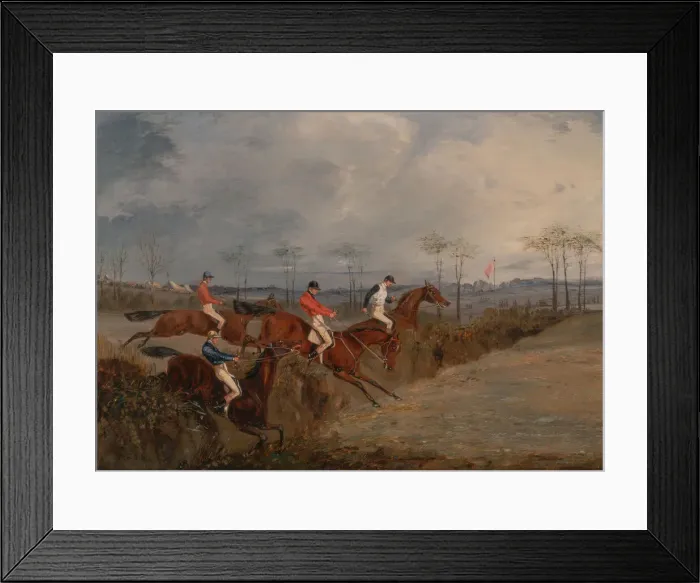 Framed Print : Scenes From a Steeplechase: Another Hedge, ca. 1845. Creator: Henry Thomas Alken Framed Print : Scenes From a Steeplechase: Another Hedge, ca. 1845. Creator: Henry Thomas Alken