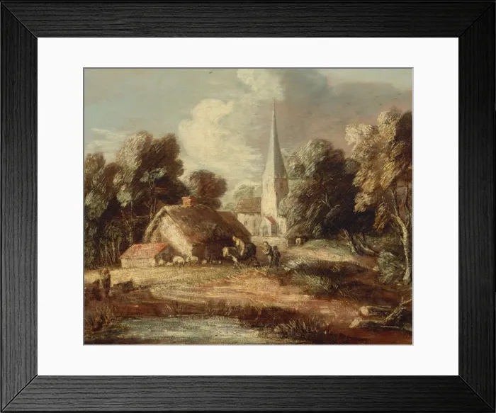 Framed Print : Landscape with cottage and church, between 1771 and 1772. Creator: Thomas Gainsborough Framed Print : Landscape with cottage and church, between 1771 and 1772. Creator: Thomas Gainsborough