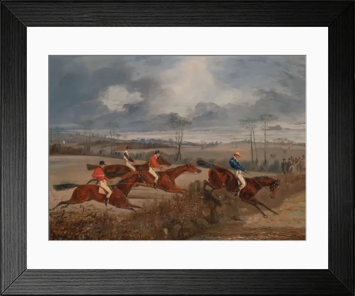 Framed Print : Scenes from a steeplechase: Taking a Hedge, ca. 1845. Creator: Henry Thomas Alken Framed Print : Scenes from a steeplechase: Taking a Hedge, ca. 1845. Creator: Henry Thomas Alken