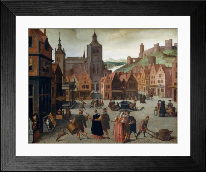 Framed Print : The Marketplace in Bergen op Zoom, probably 1590 and 1597. Creator: Abel Grimmer Framed Print : The Marketplace in Bergen op Zoom, probably 1590 and 1597. Creator: Abel Grimmer