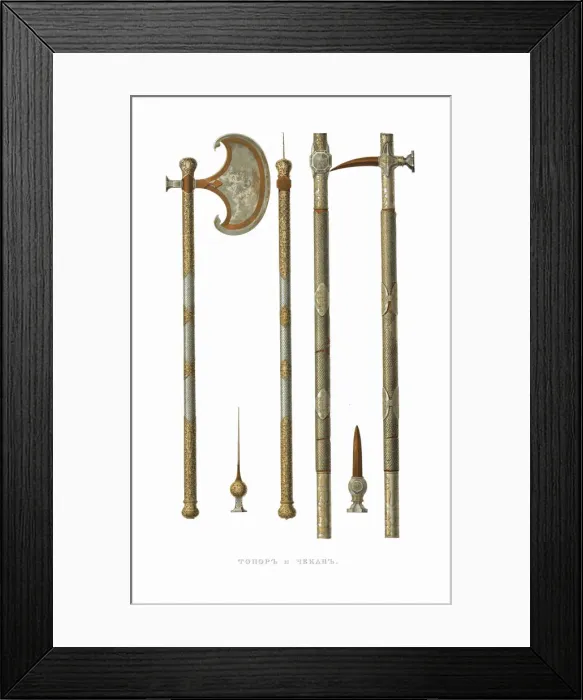 Framed Print : Battle axe and chekan. From the Antiquities of the Russian State, 1849-1853 Framed Print : Battle axe and chekan. From the Antiquities of the Russian State, 1849-1853