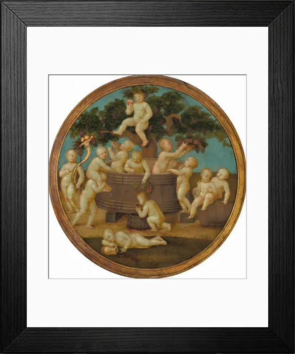 Framed Print : Putti with a Wine Press, c. 1500. Creator: Anon Framed Print : Putti with a Wine Press, c. 1500. Creator: Anon