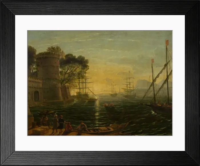 Framed Print : Harbor at Sunset, late 17th century. Creator: Claude Lorrain, Follower of Framed Print : Harbor at Sunset, late 17th century. Creator: Claude Lorrain, Follower of