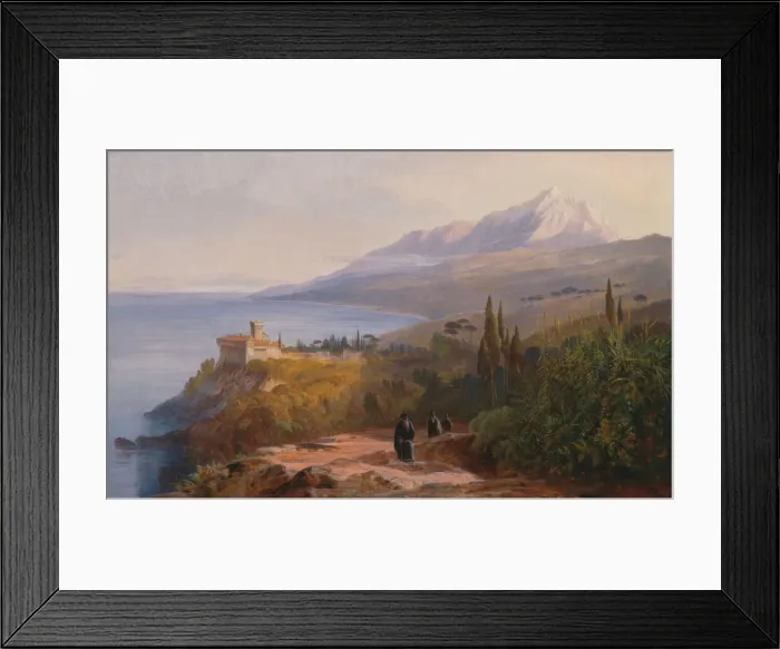 Framed Print : Mount Athos and the Monastery of Stavroniketes, 1857. Creator: Edward Lear Framed Print : Mount Athos and the Monastery of Stavroniketes, 1857. Creator: Edward Lear