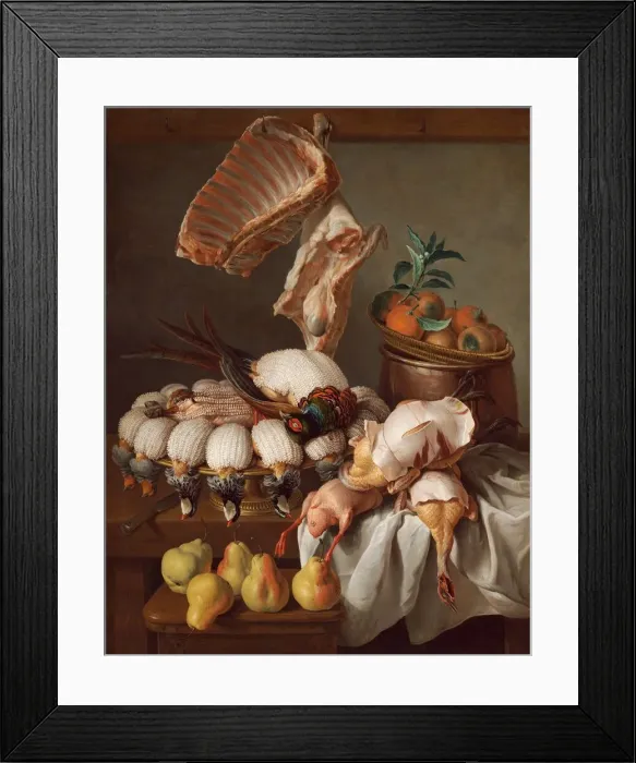 Framed Print : Still Life with Dressed Game, Meat, and Fruit, 1734. Creator Framed Print : Still Life with Dressed Game, Meat, and Fruit, 1734. Creator