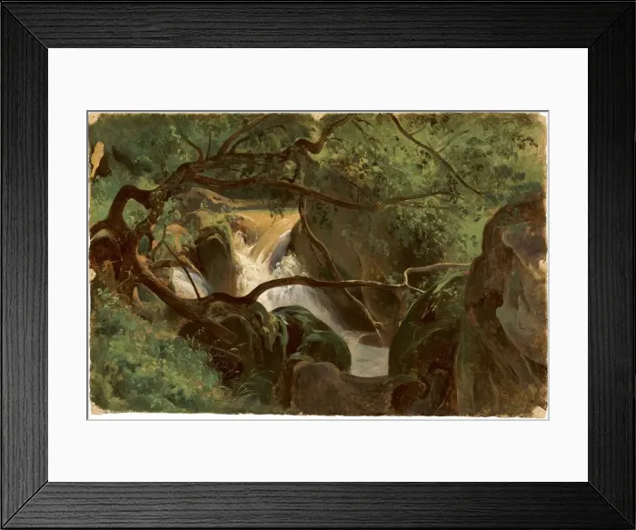 Framed Print : Forest Interior with a Waterfall, Papigno, 1825  /  1830. Creator: AndreGiroux