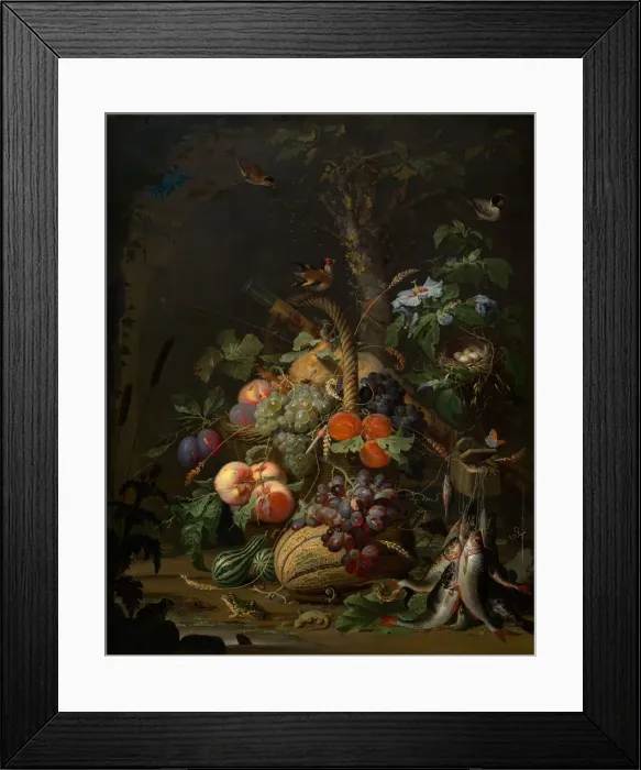 Framed Print : Still Life with Fruit, Fish, and a Nest, c. 1675. Creator: Abraham Mignon Framed Print : Still Life with Fruit, Fish, and a Nest, c. 1675. Creator: Abraham Mignon