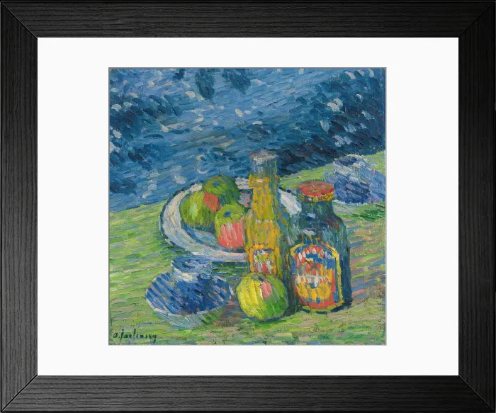 Framed Print : Still Life with Bottles and Fruit, 1900. Creator: Alexei Jawlensky
