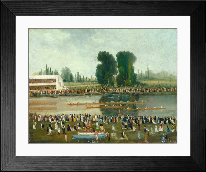 Framed Print : Rowing Scene: Crowds Watching from the River Banks, late 19th century. Creator: E. Levy Framed Print : Rowing Scene: Crowds Watching from the River Banks, late 19th century. Creator: E. Levy